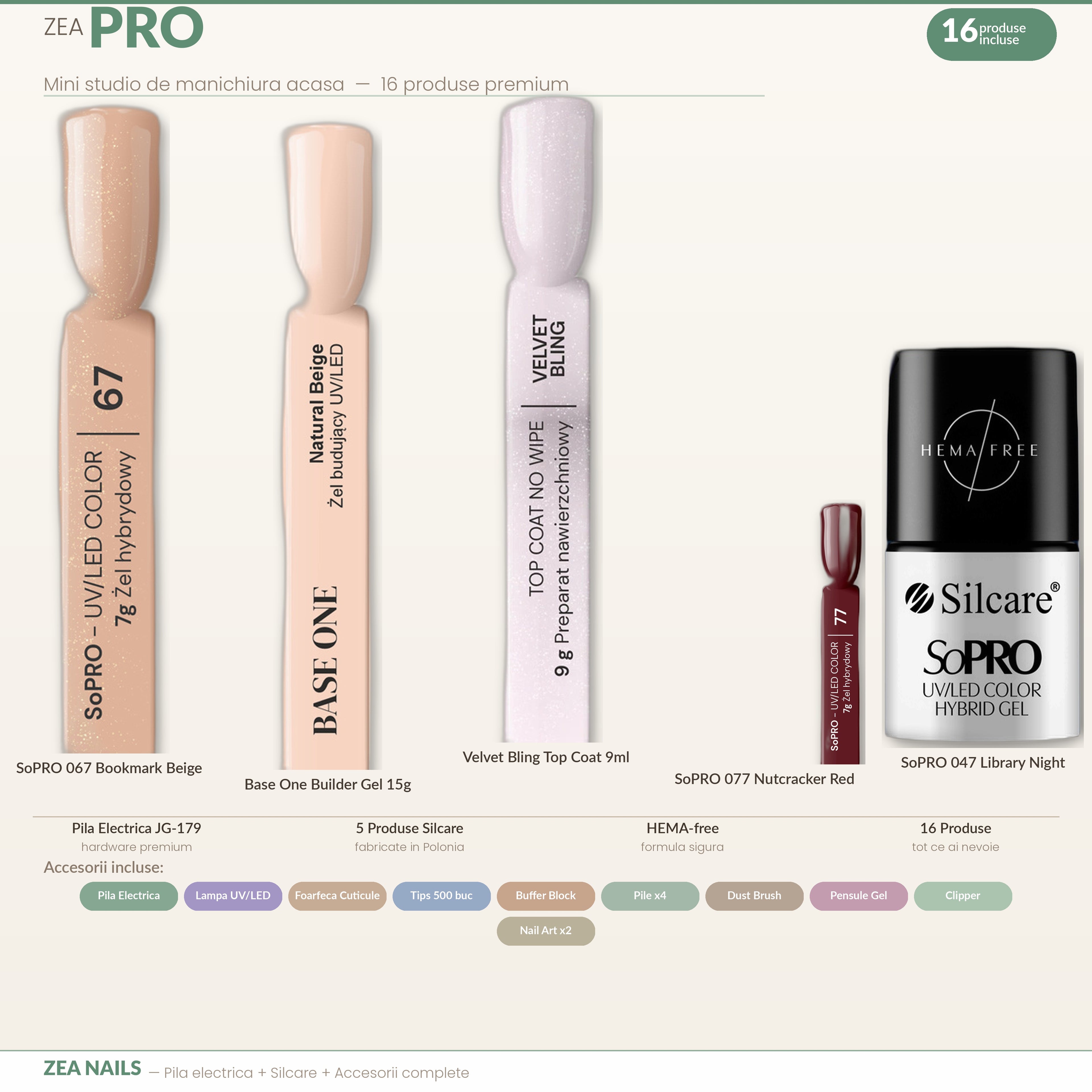 ZEA PRO — Kit complet 16 produse: Silcare, pila electrica, lampa UV/LED si accesorii